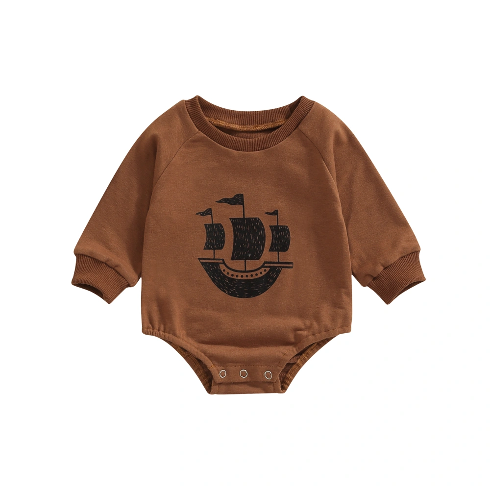 Baby Long Sleeve Romper, Sailboat Printed Round Neck Bodysuit