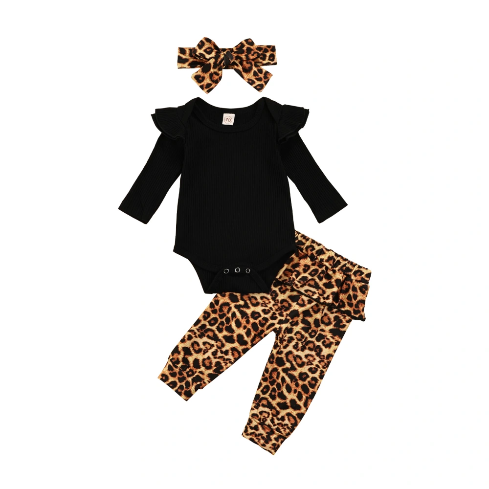 Baby Girl’s Long Sleeve Romper and Leopard Long Pants with Headband