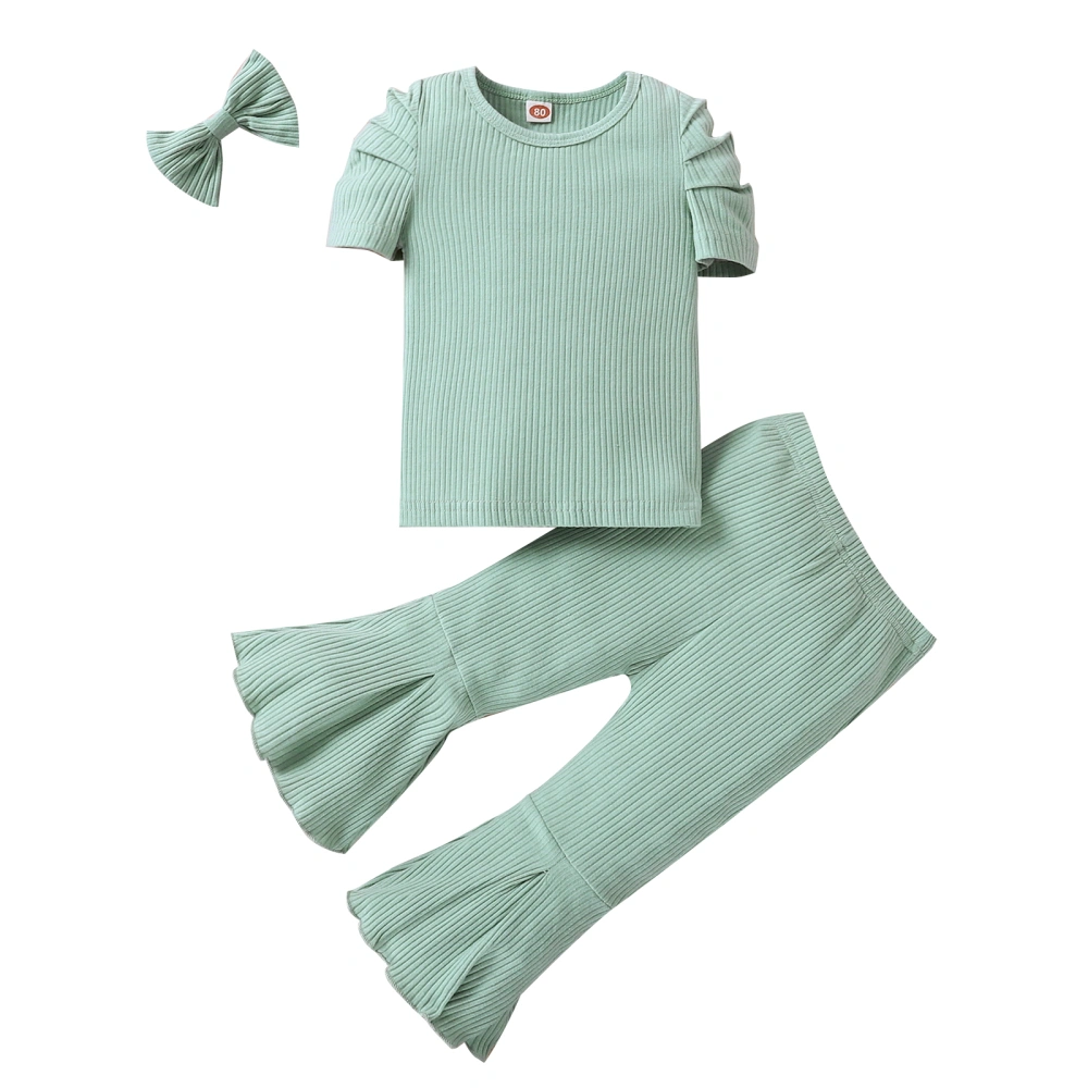 Toddler Long Pants Suits, Short Sleeve Tops + Pants + Hairpin Set