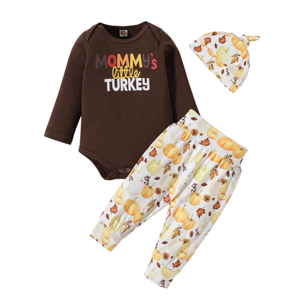 Thanksgiving Baby Boy Pants Set Letters Romper Pumpkin Print Pants Hat