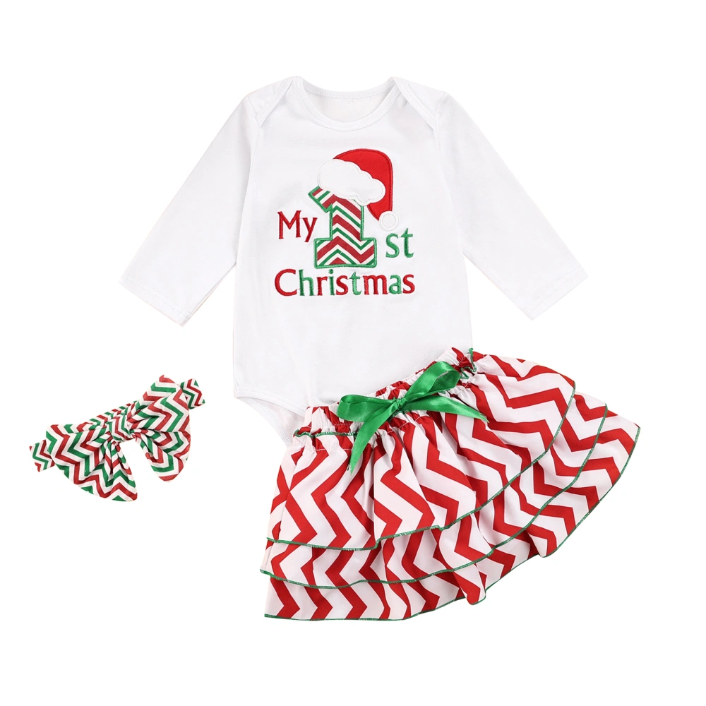 Newborn Long Sleeve Romper + Skirt + Headband, My First Christmas