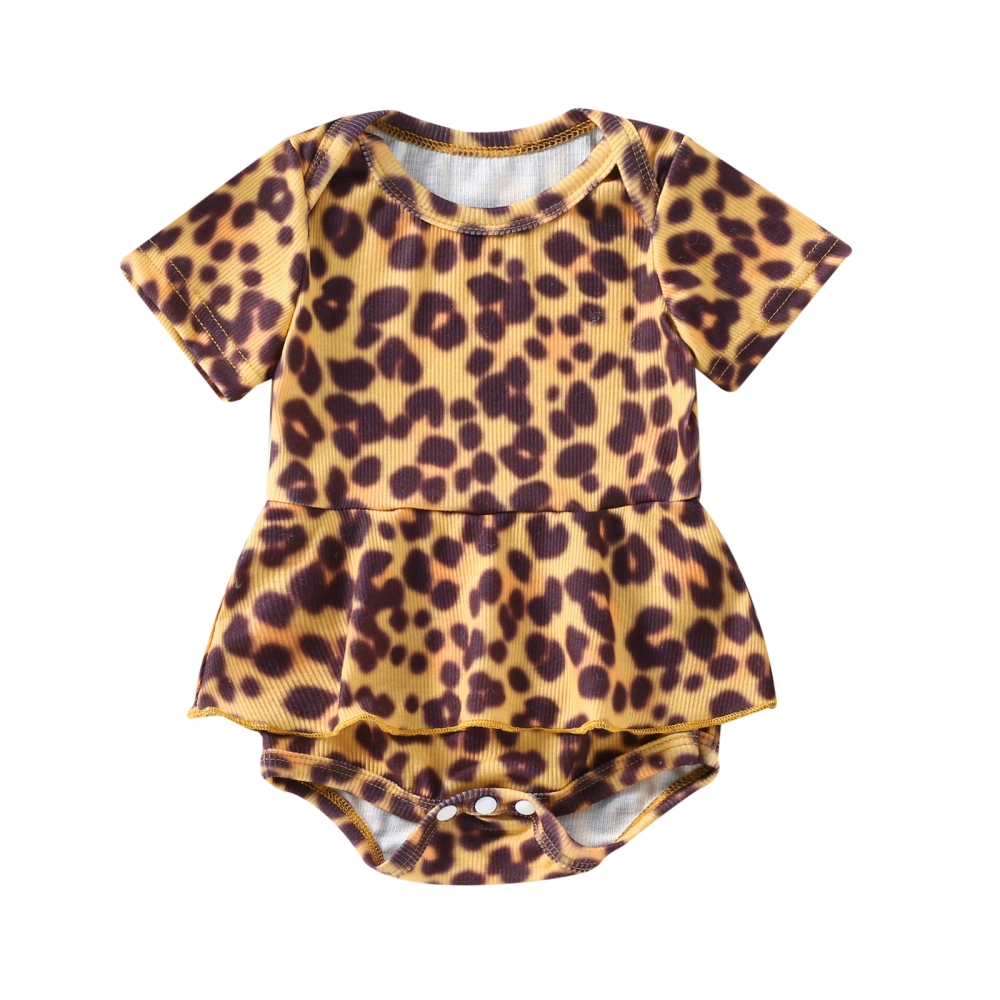 Toddler Girls Short Sleeve Round Neck Leopard Print Tutu Playsuit