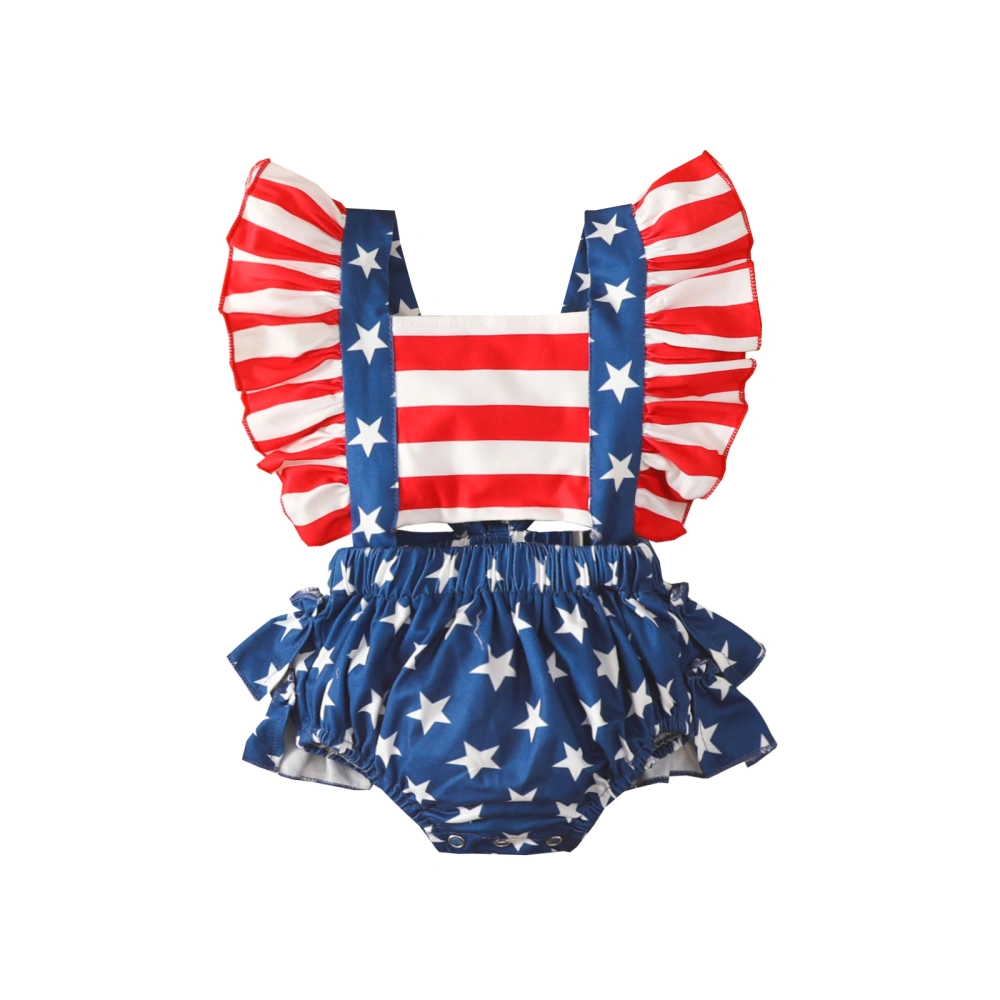 Infant Girl Romper, National Flag Backless Hollow Out Ruffled Bodysuit