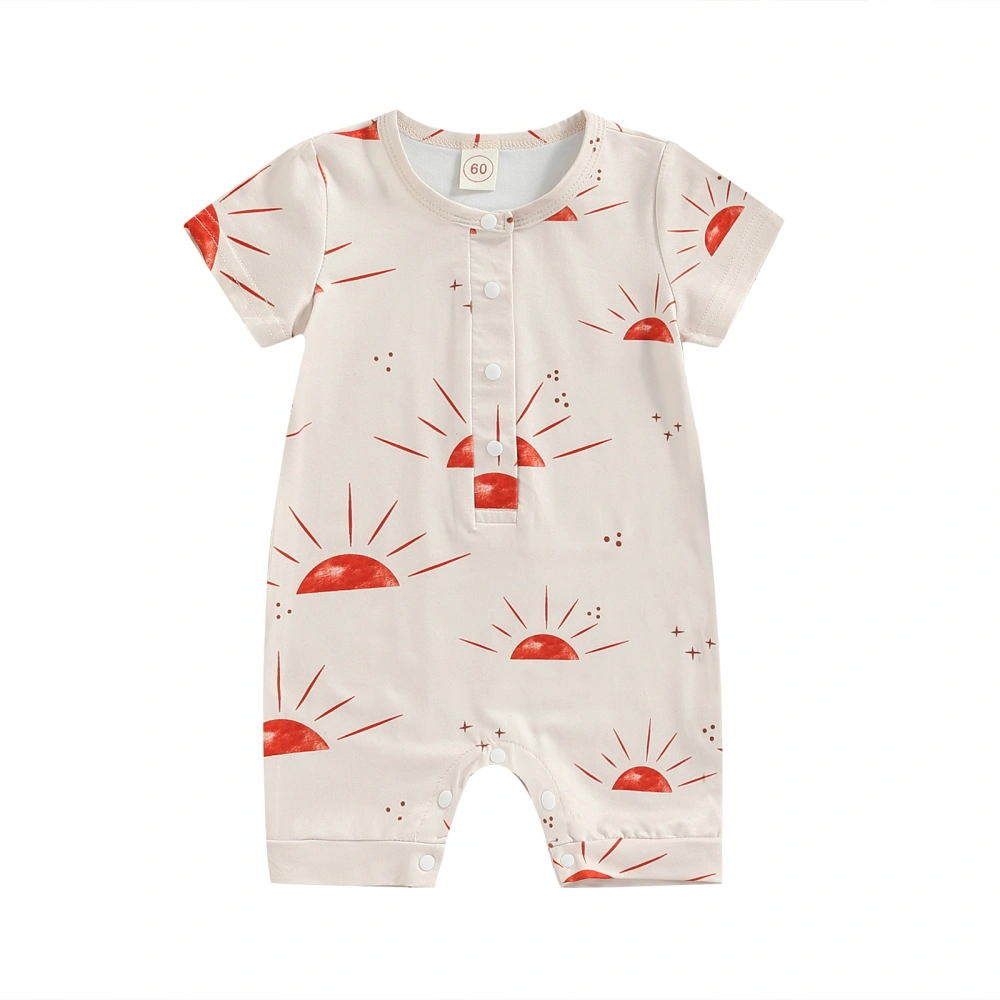 Infant Short Sleeve Romper, Babies Sun Print Button-down Jumpsuit