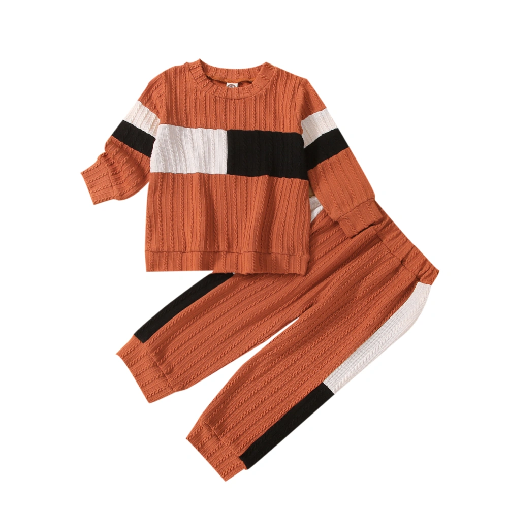 Kids Suit Set, Contrast Color Round Neck Long Sleeve Tops+ Long Pants