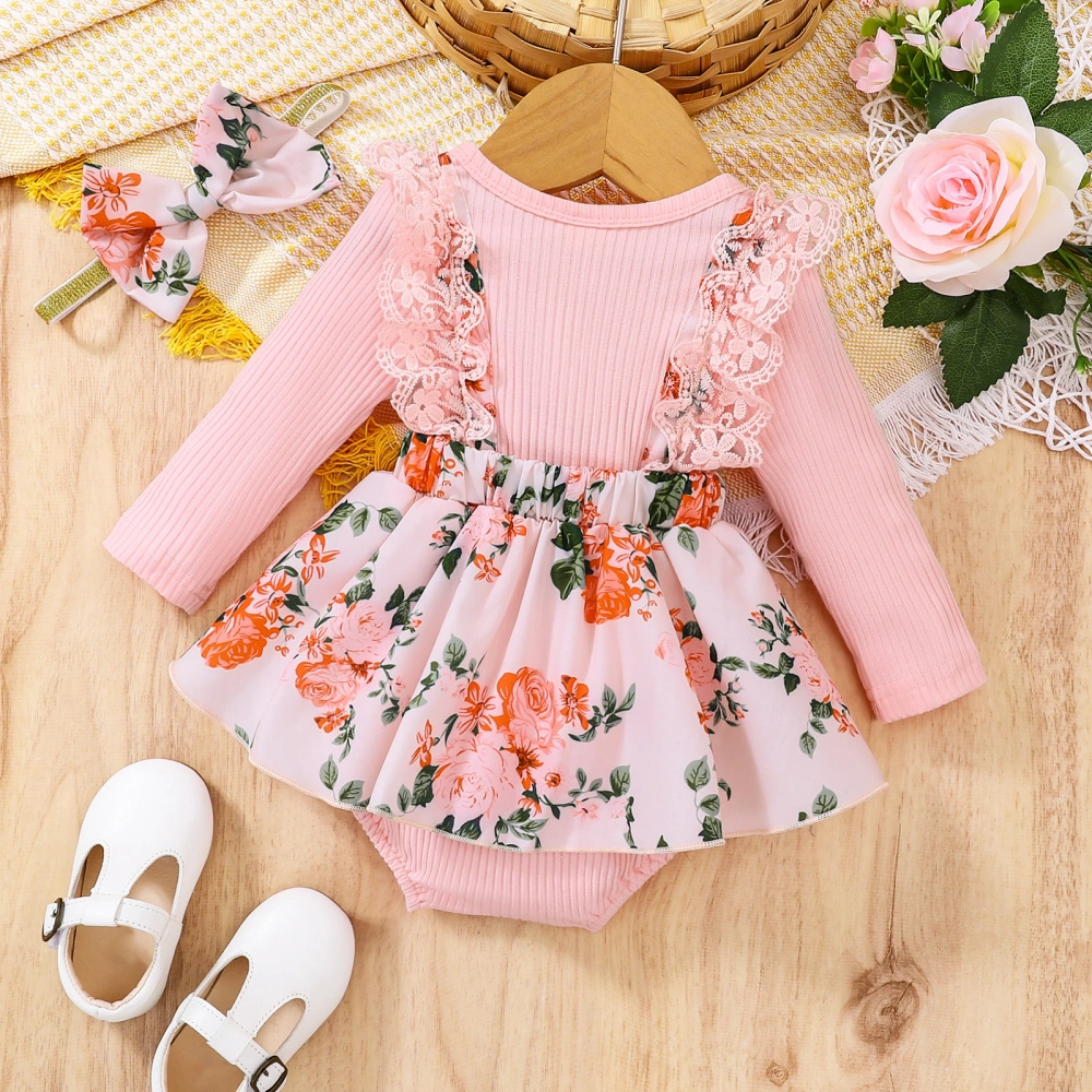 Baby Girl Dress Romper Suits, Long Sleeve Floral Bodysuit + Headband