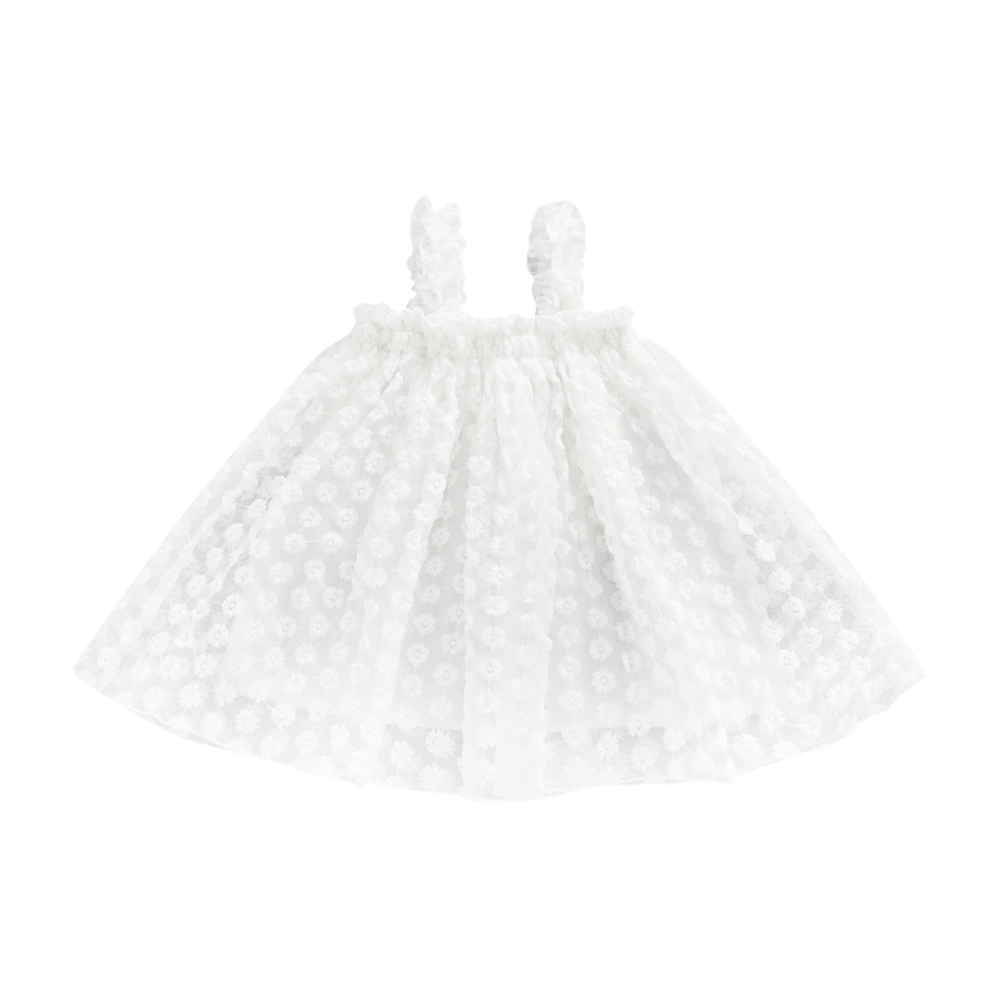 Girls Dress, White Flower Pattern Off-the-shoulder Sleeveless Skirt