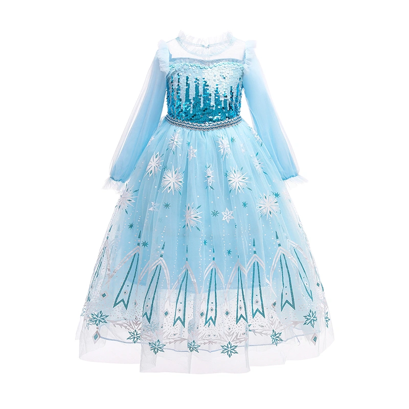 Kids Girls Princess Dress, Long Sleeve Snow Print Sequined Dress