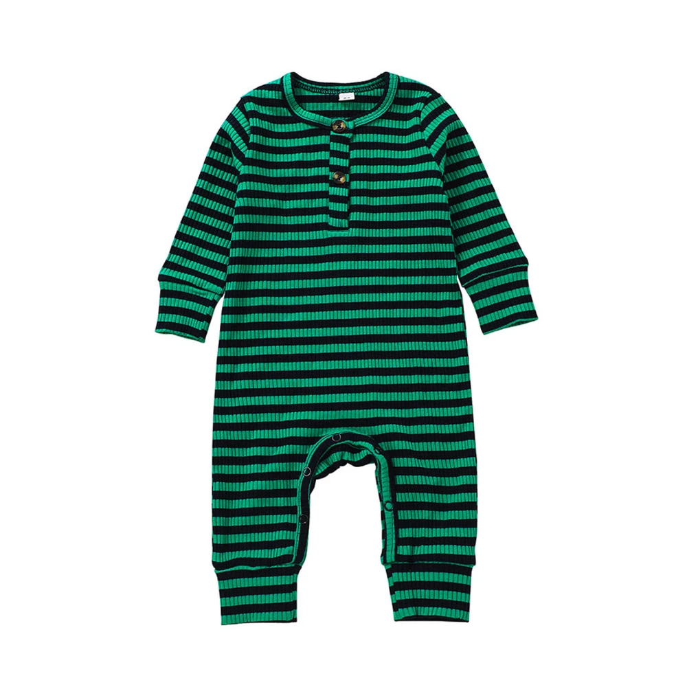 Baby Romper Long Sleeve Round Neck Stripes Fall Jumpsuit for Boy Girl