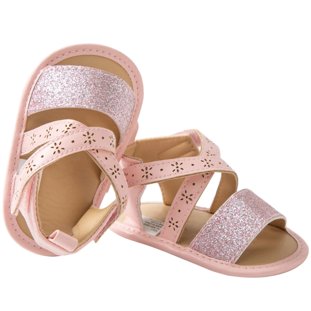 Girls Non-Slip Open Toe Sequins First Walking PU Leather Sandals