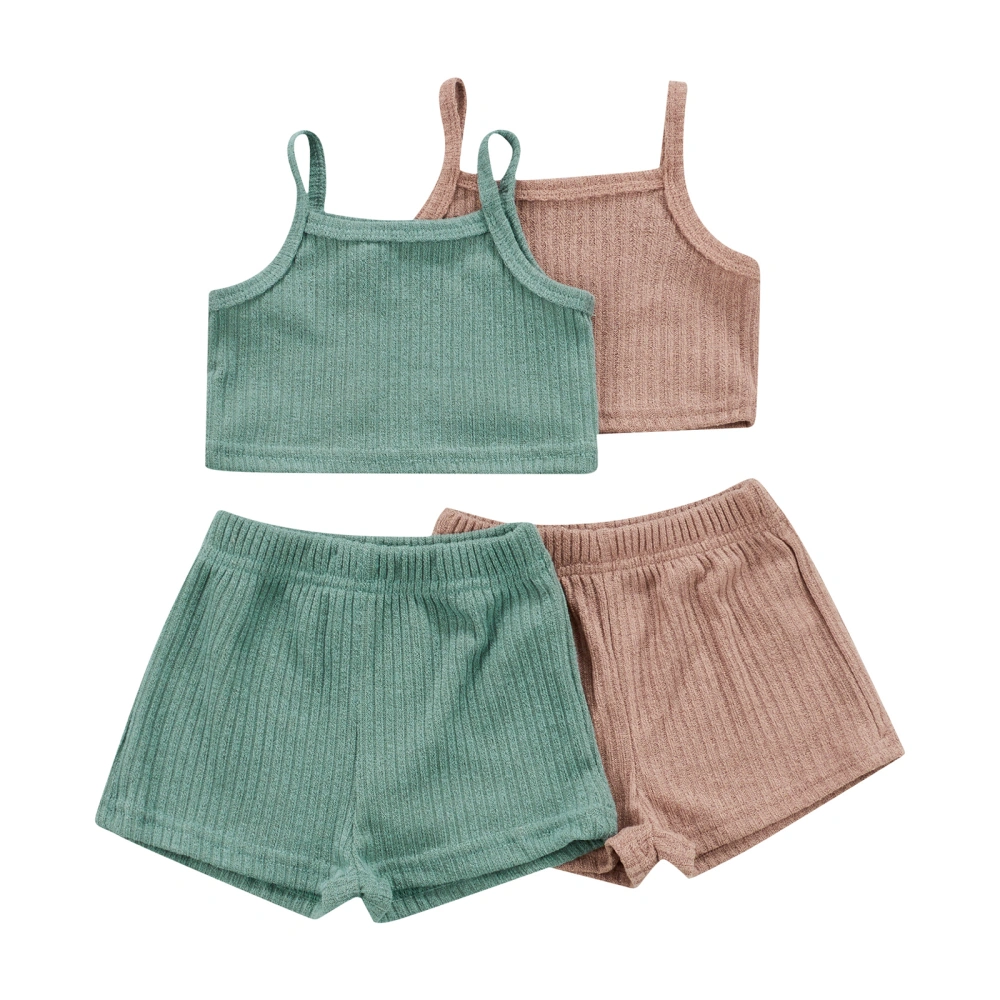 Kid Girl Short Pants Suits, Solid Color Sling Tank Tops + Shorts Set