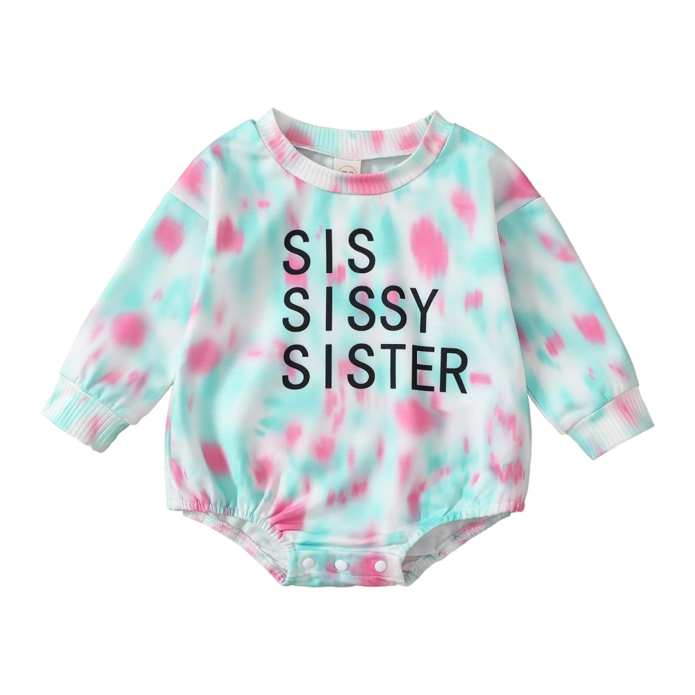 Baby Girls Fall Romper, Long Sleeve Tie-dye Letter Print Bodysuit