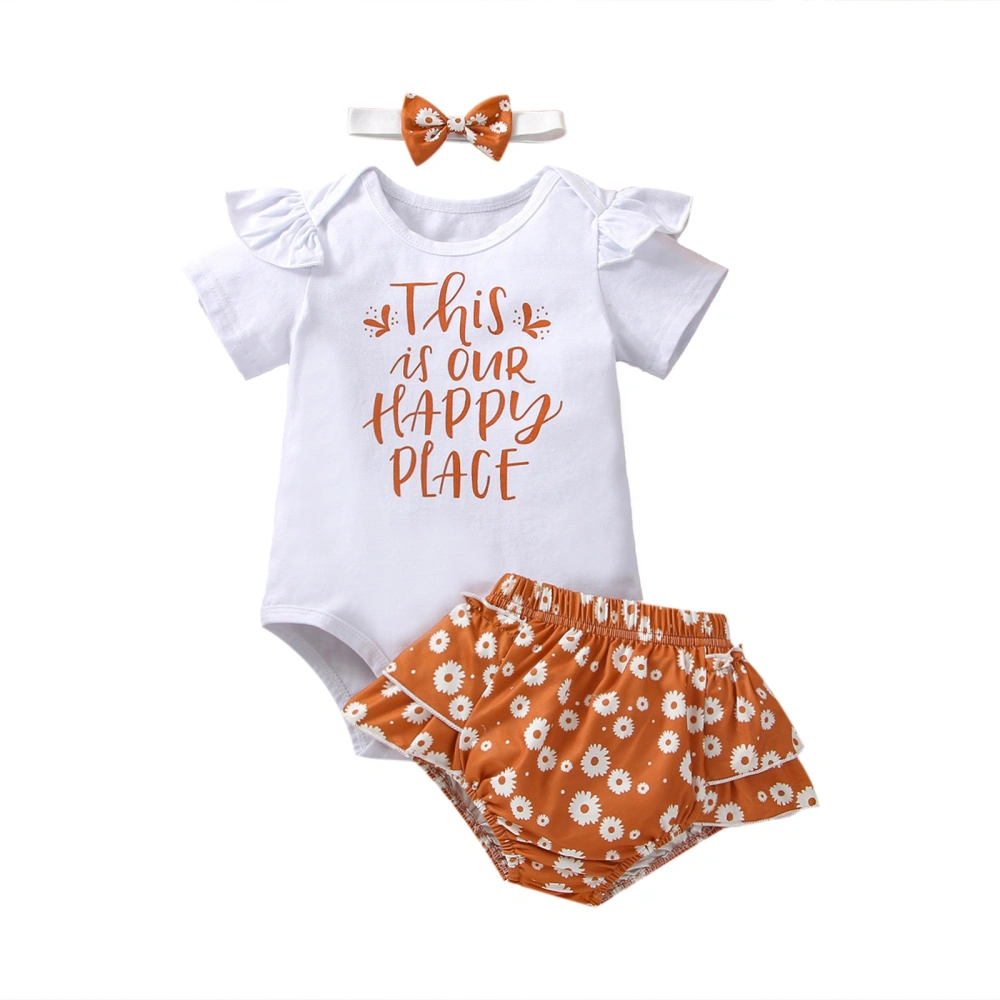 Infant Baby Short Sleeves Letter Romper + Daisy Shorts + Headband