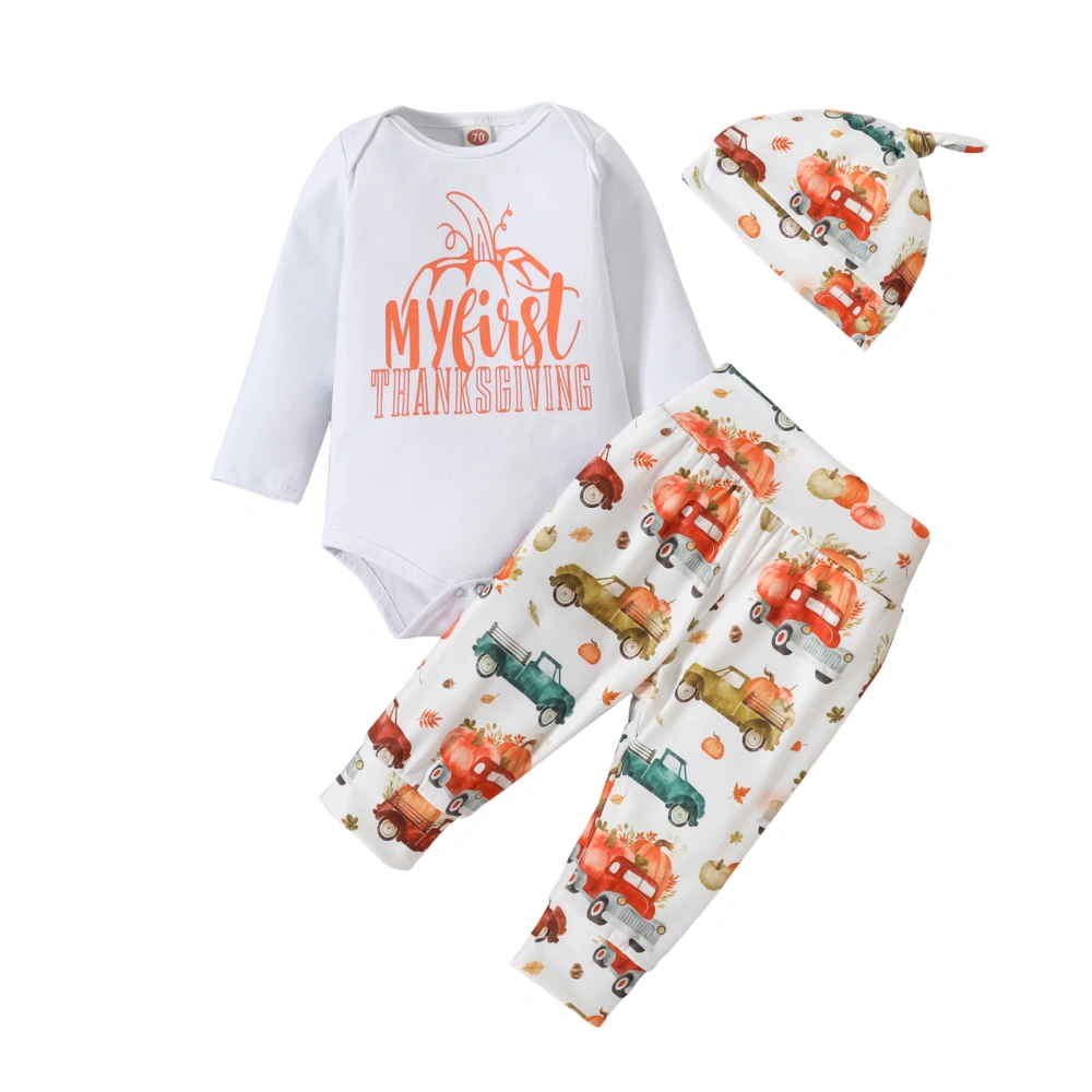 Baby Girls Boys Thanksgiving Outfits Letter Print Rompers Pants Hat