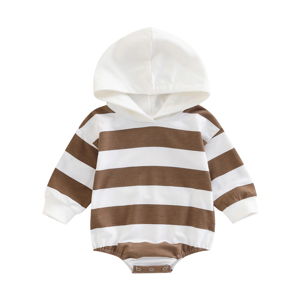 Baby Fall Hooded Romper, Long Sleeve Striped Print One-Piece Bodysuit