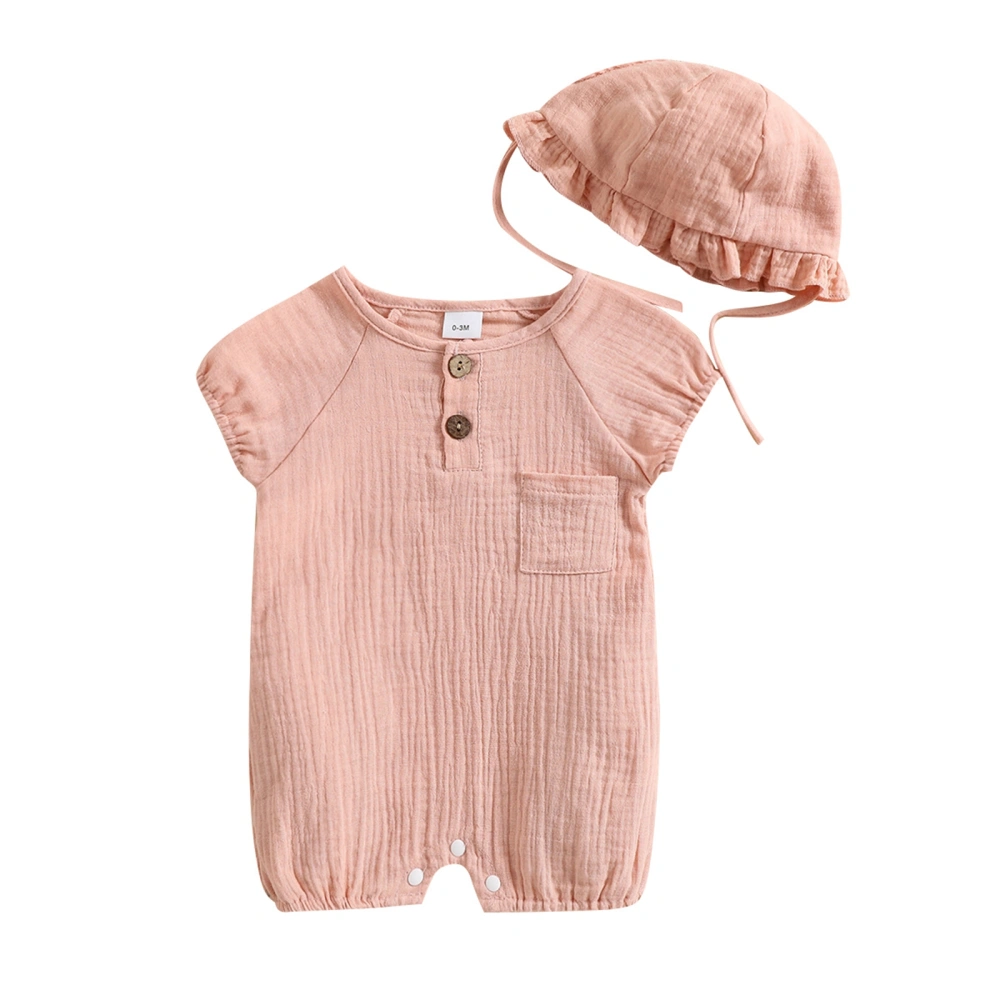 Baby Solid Color Clothes Se Summer Short-sleeved Romper with Lace Hat