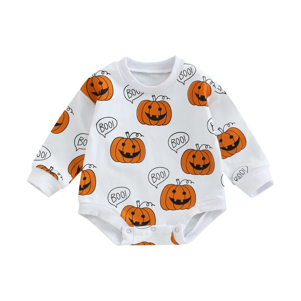 Infant Halloween Pumpkin Face and Letters Print Long Sleeve Romper