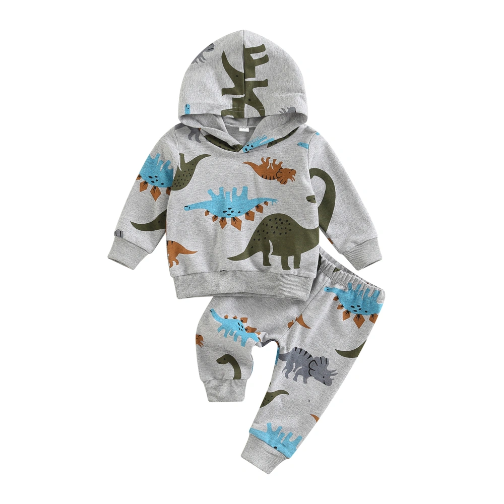 Baby Outfits Suit Cartoon Dinosaur Print Hooded Sweatshirt Long Pant