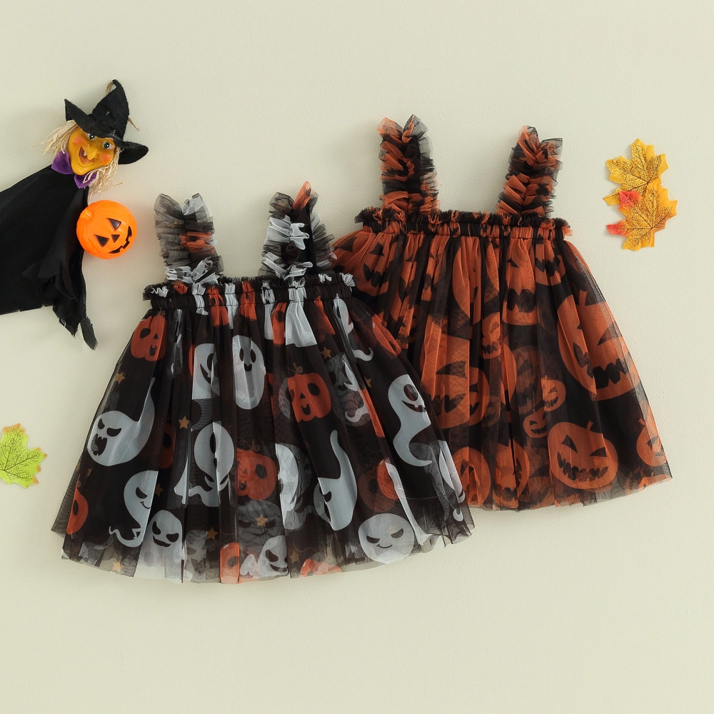 Baby Girl Halloween Tulle Dress Sleeveless Pumpkin Print Tutu Dress