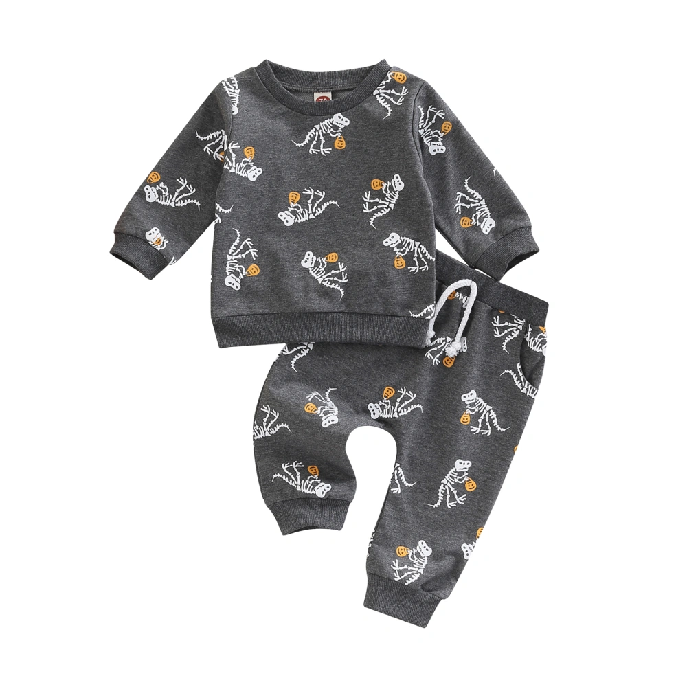 Toddler Dinosaur & Pumpkin Print Pullover + Trousers with Pockets