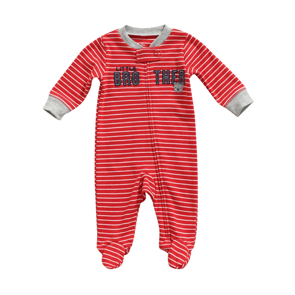 Baby Boys Striped Romper, Long Sleeve Stand Collar Footed Jumpsuit