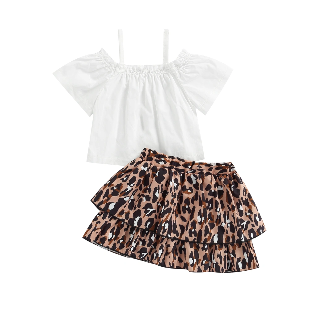 Baby Girl Outfit, Off-Shoulder Sling Tops, Leopard Layered Short Skirt