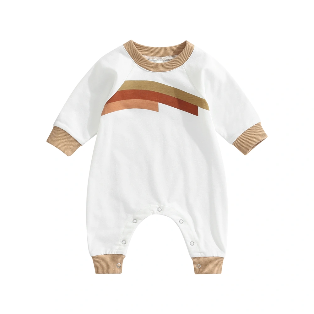 Baby Cute Romper Rainbow Stripe Print Long Sleeves Casual Jumpsuit 