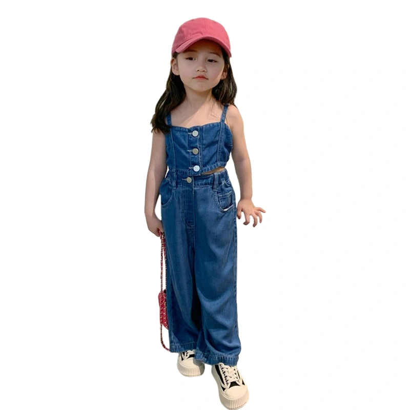 Kids Girls Denim Pants Set, Camisole with Elastic Waist Pants