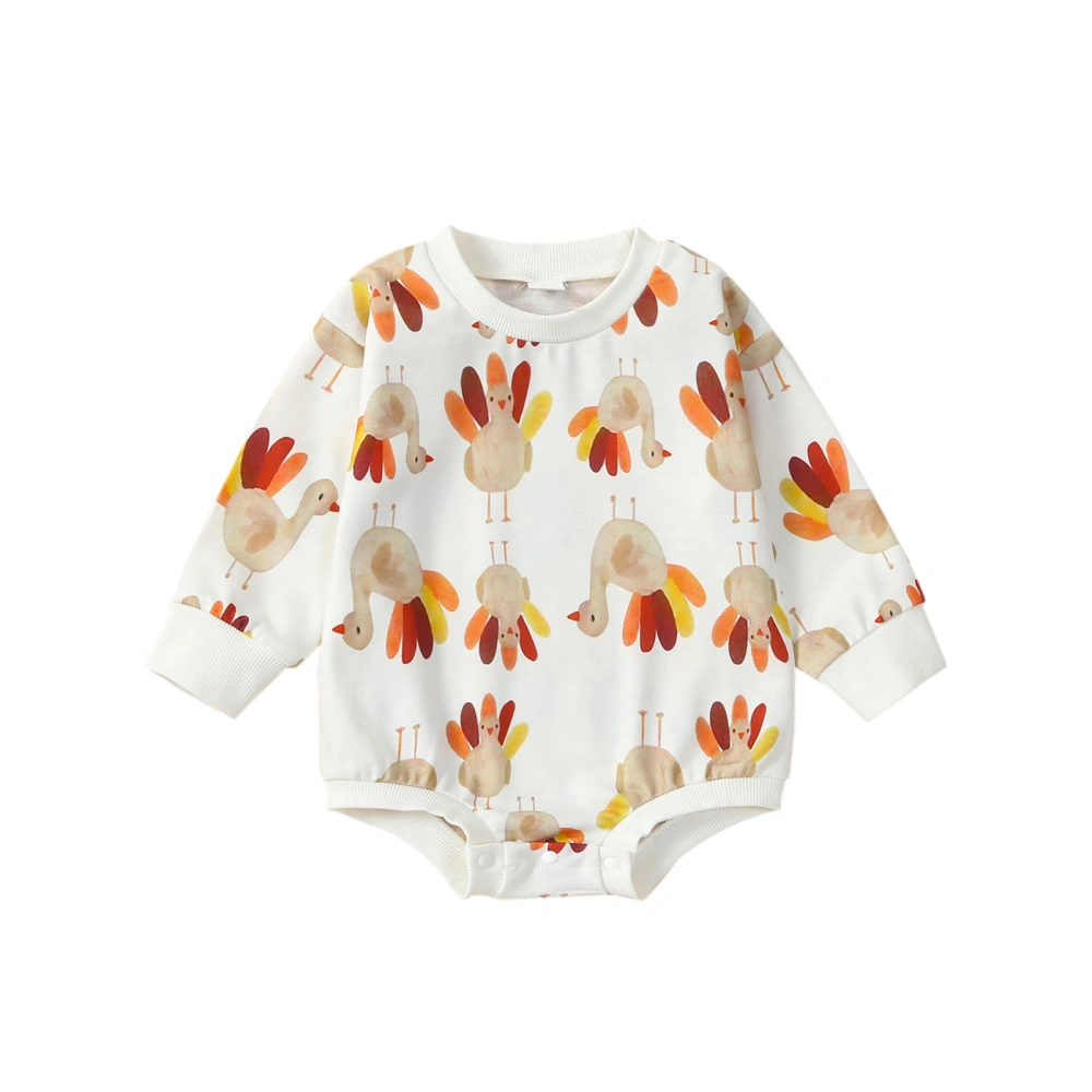 Baby Thanksgiving Romper Cute Turkey Print Long Sleeve Bodysuit