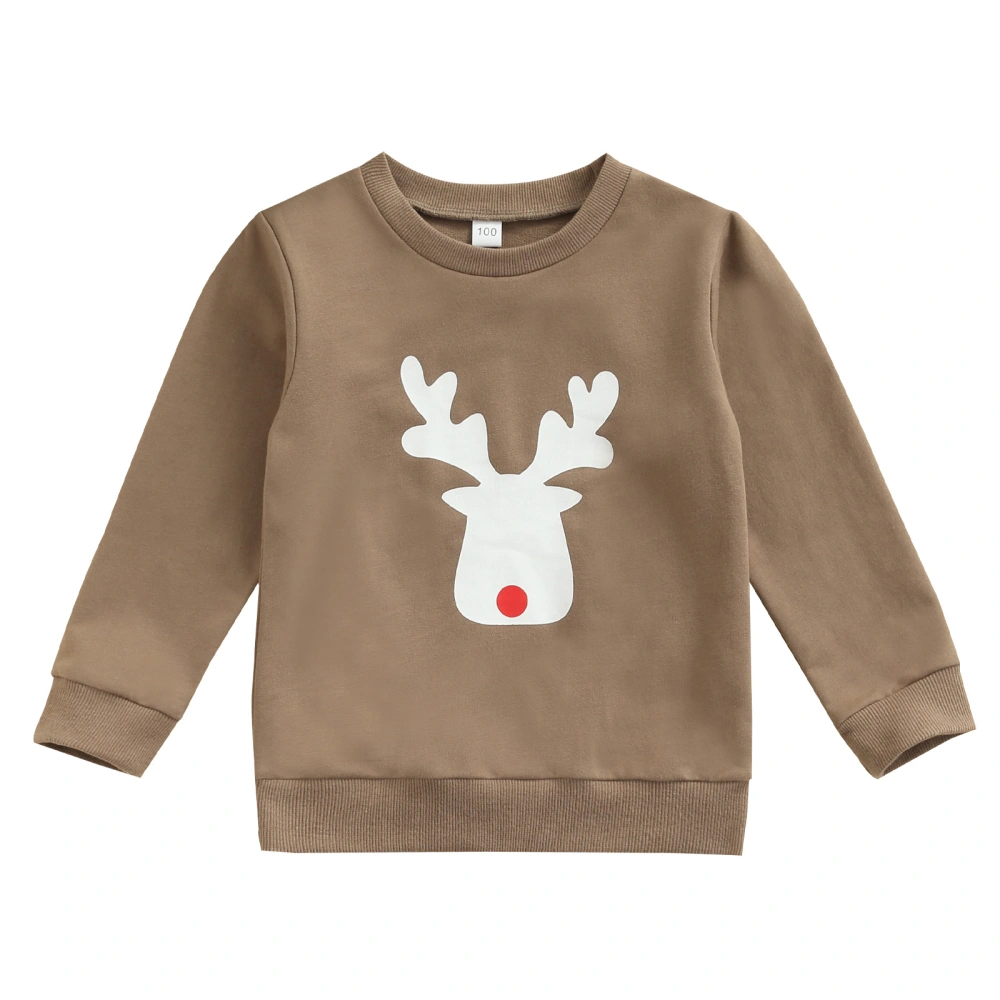 Christmas Kids Sweatshirt, Long Sleeve Round Neck Elk Printed Tops