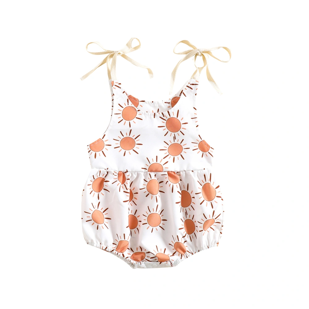 Baby Girl Romper, Sun/Fruit Print Sleeveless Tie Strap Bodysuit