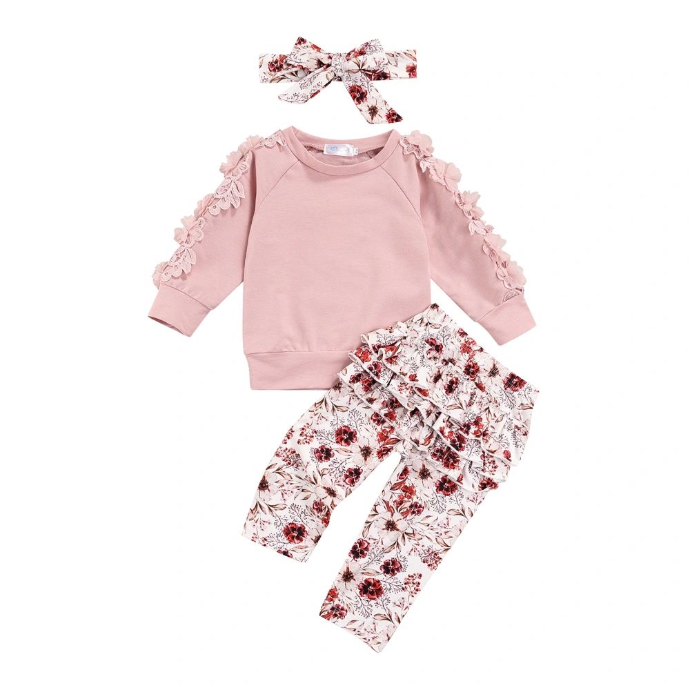 Little Girls Outfit, Lace Long Sleeve Round Collar Tops, Pants