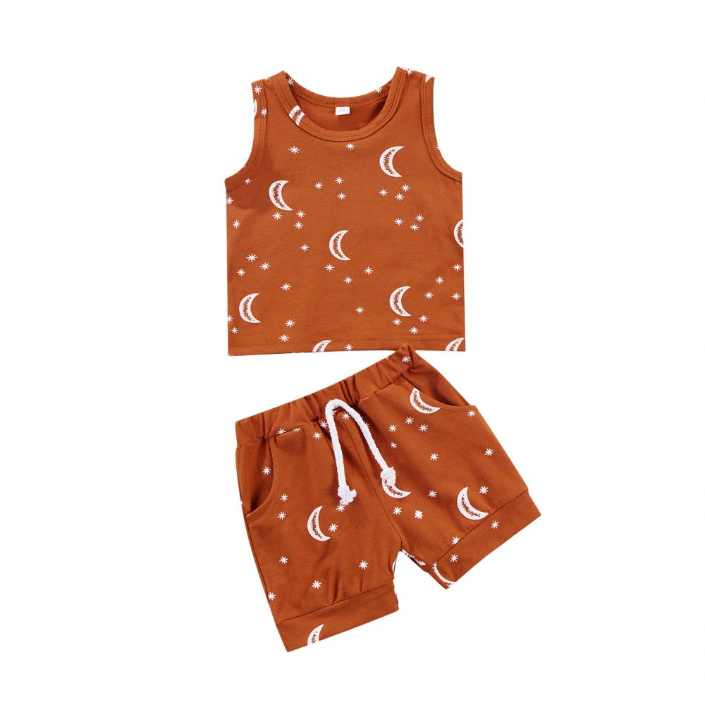 Toddler Baby Summer Round Neck Star Moon Print Vest + Shorts