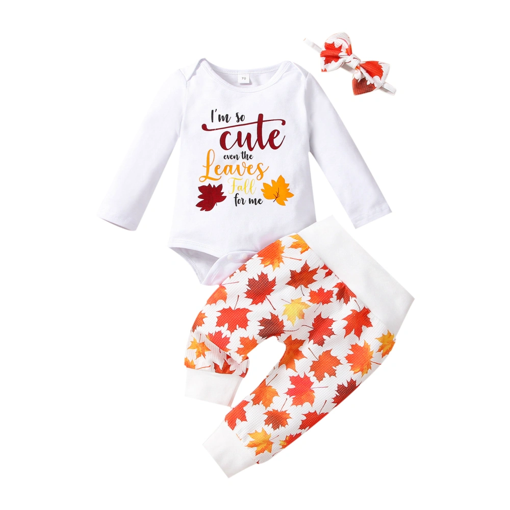 Girl’s Long Sleeve Romper and Maple Leaf Long Pants with Headband