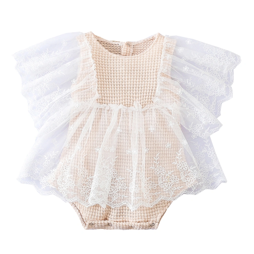 Baby Girls Romper Tutu Skirt, Khaki Patchwork Lace Hem Romper Dress