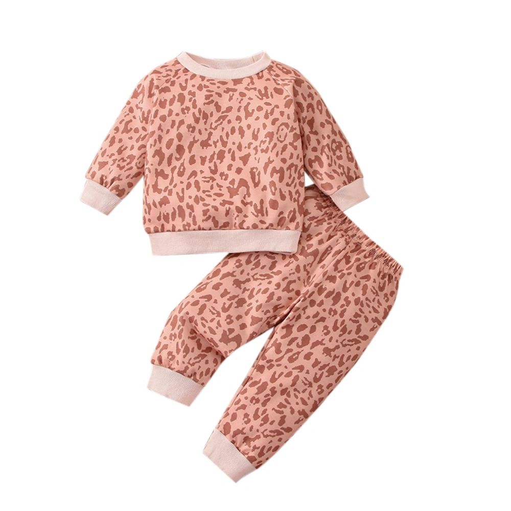 Infant 2 Pieces Outfits, Leopard Print Round Neck Tops + Pant Set