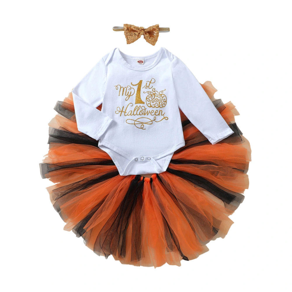 Toddler Halloween Outfit, Letter Long Sleeve Romper + Skirt + Headband