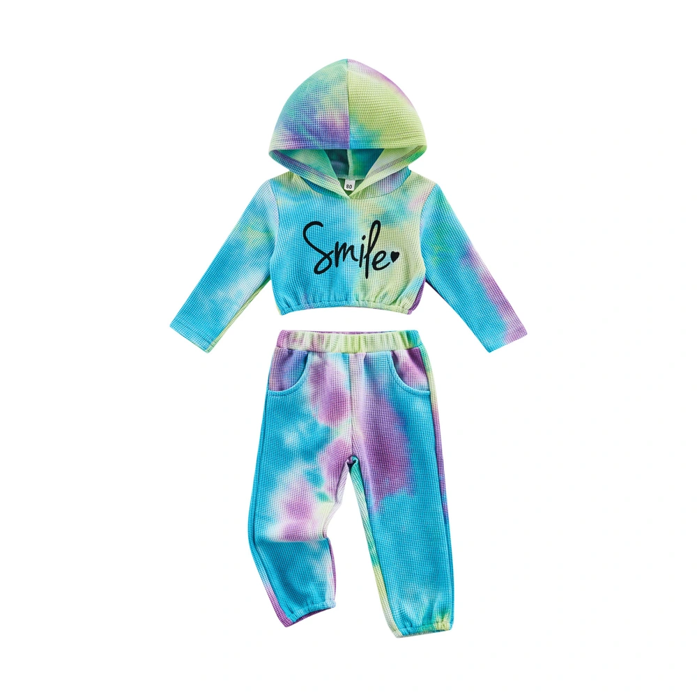 Toddler Girls 2Pcs Fall Outfits, Letter Print Tie-Dye Hoodie and Pants