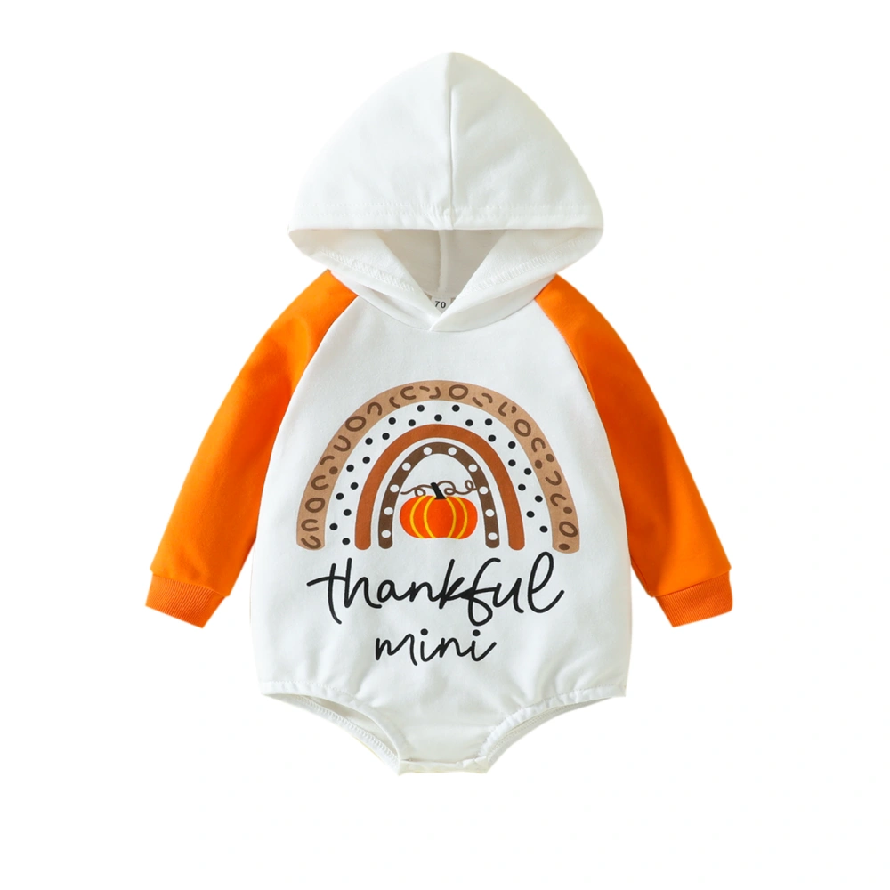 Baby Girl Boy Hooded Letters Print Thanksgiving Day Romper, White