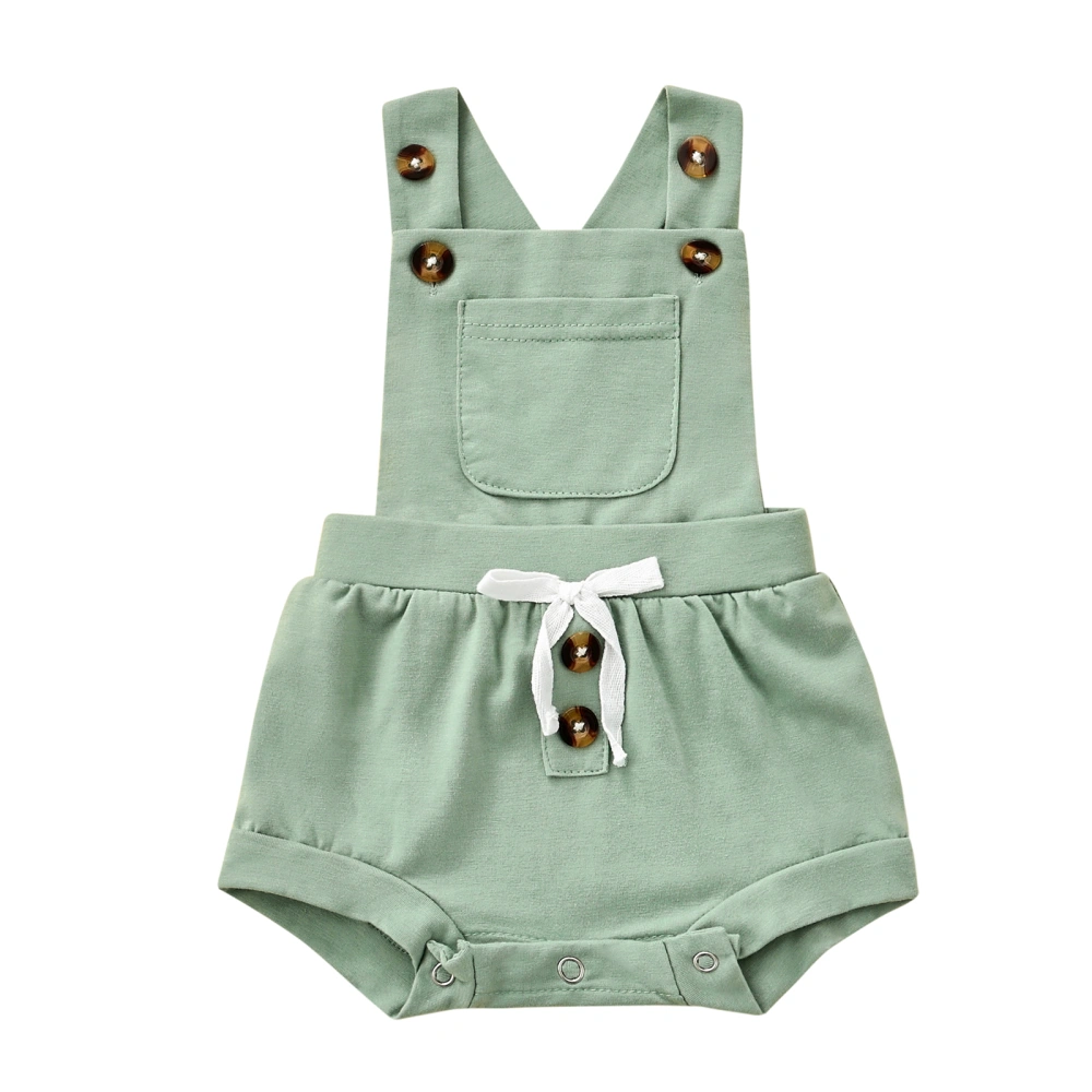 Girl Boys Romper Sleeveless Square Neck Front Pockets Shorts 