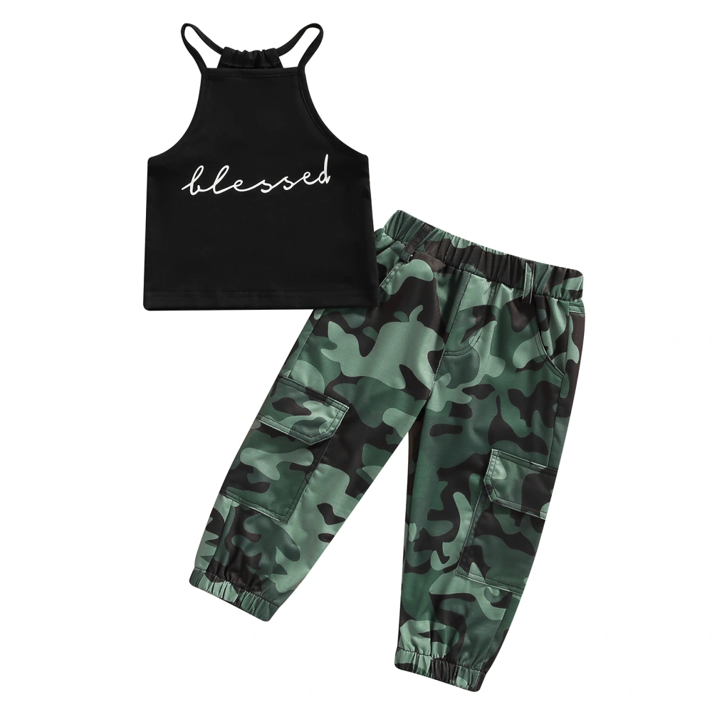 Kid Girl Sleeveless Letters Print Tops Summer Jogger Trousers 