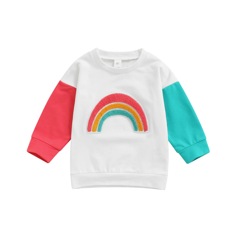 Little Girls Hoodie, Color Matching Long Sleeve Round Collar Tops 