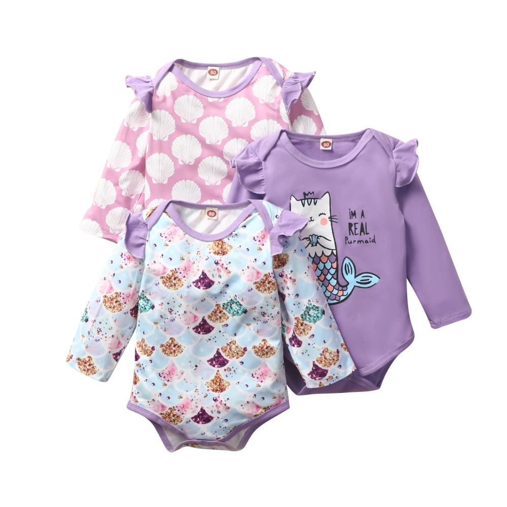 Baby Girls' 3 Pack Rompers Pattern Printed Long Sleeve Jumpsuits