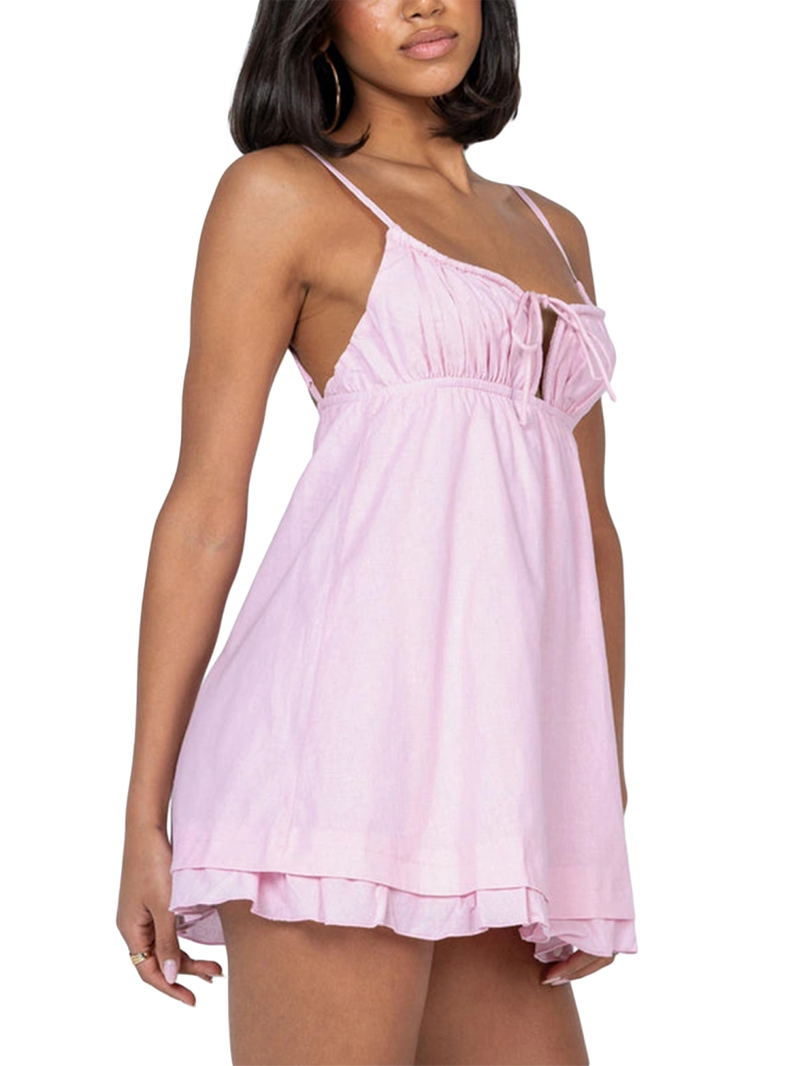Women Sling Dress, Spaghetti Strap Backless Tie-up Mini A-line Dress