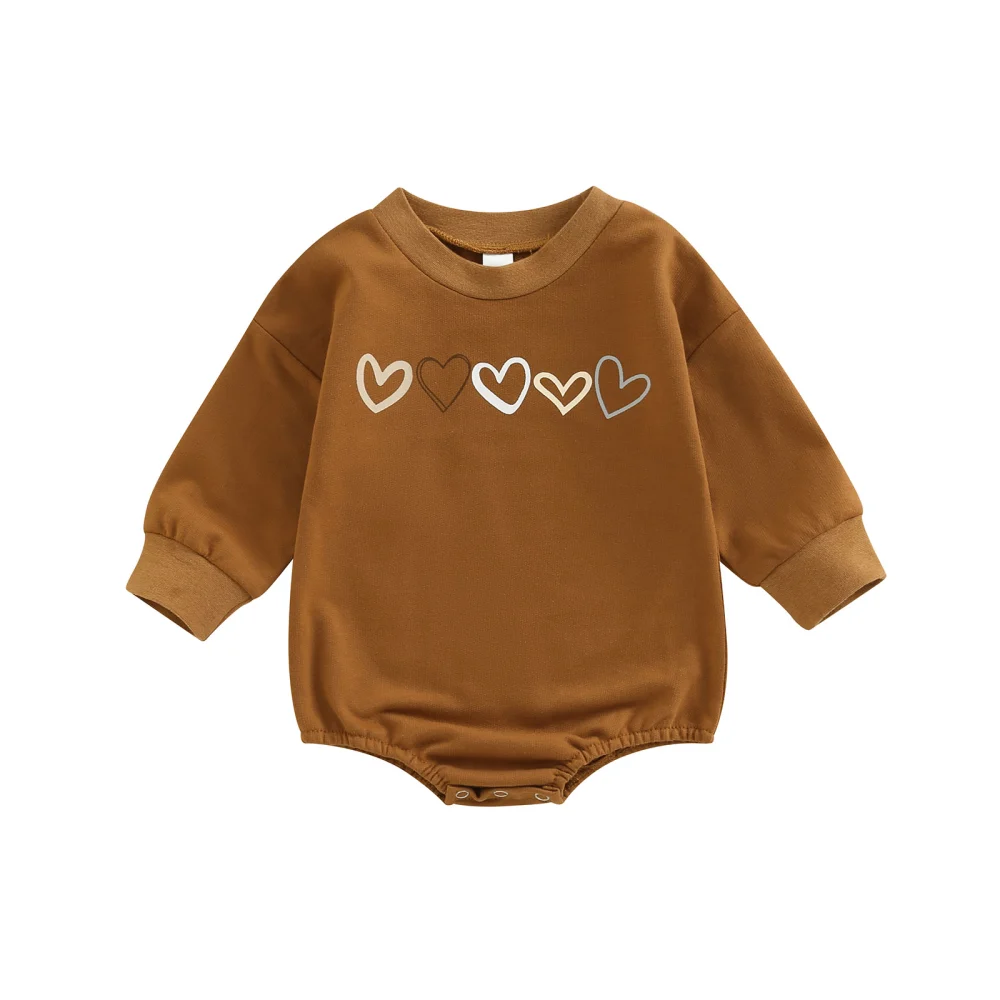 Baby Girl Boy Sweatshirt Romper, Heart Print Long Sleeve Jumpsuit