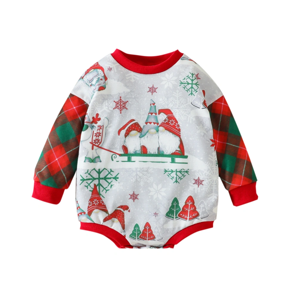 Baby Christmas Long Sleeves Faceless Doll Snowflake Print Jumpsuit