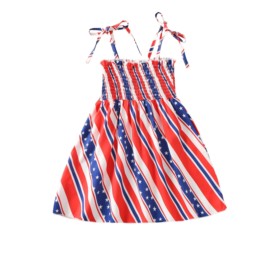 Toddler Girl's Dress, Star Stripe Print Sleeveless Pleated Sling Dress