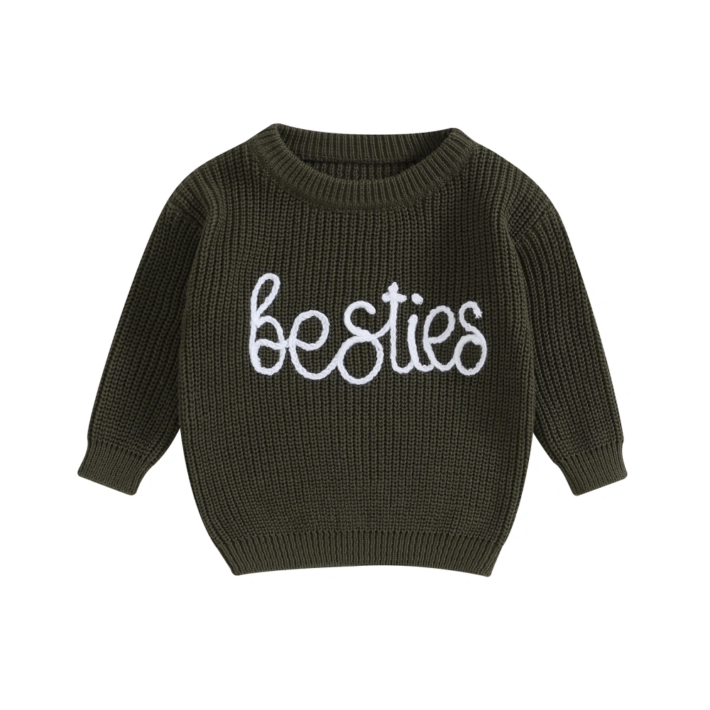 Toddler Girls Long Sleeve Letter Embroidery Pullover Knit Sweater