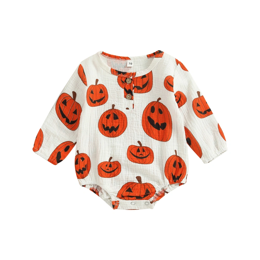 Baby Long Sleeve Round Neck Pumpkin Print Loose Halloween Romper 