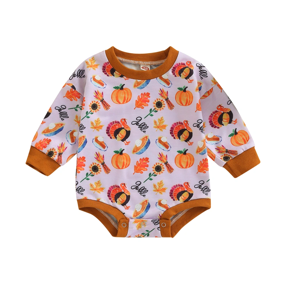 Baby Thanksgiving Romper Letter Turkey Pumpkin Print Jumpsuits